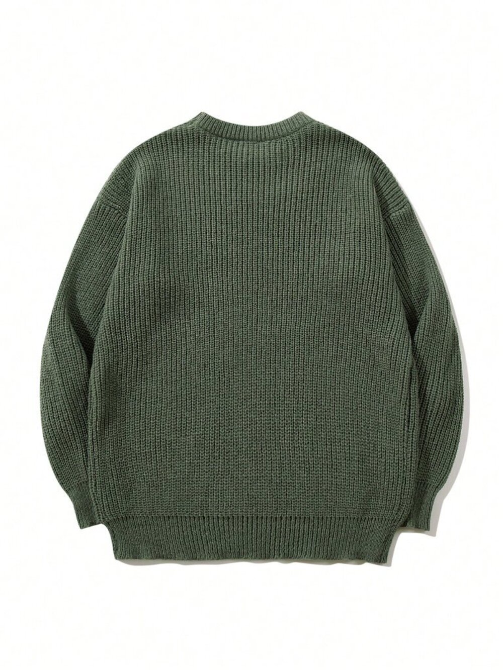 Olive Green Casual Men's Loose Fit Round Neck Long Sleeve Pullover Sweater - Picture 3 of 11